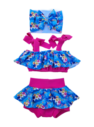 Baby Shark Skirted Bummies & Crop Top Outfit