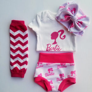 Barbie Hot Pink Bummies, Top, and Bow Outfit