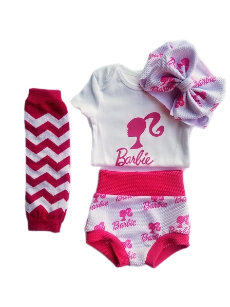 Barbie Hot Pink Bummies, Top, and Bow Outfit