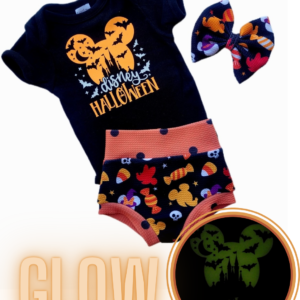 Disney Halloween Glow Outfit Bummies, Top, and Bow