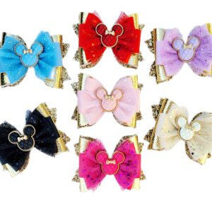 Minnie Jewel Gold Glitter Tulle Hair Bows