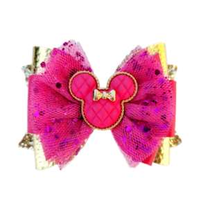 Minnie Jewel Gold Glitter Tulle Hair Bows