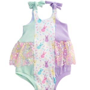 Easter Romper Pastel Sequin Tulle and Bow