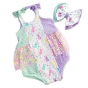 Easter Romper Pastel Sequin Tulle and Bow