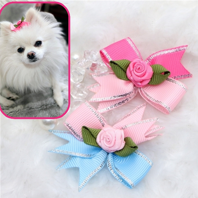 Dainty Rose Double Color Dog Bows