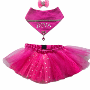 Dog Hot Pink Tutu, Bandana, and Bow Outfit