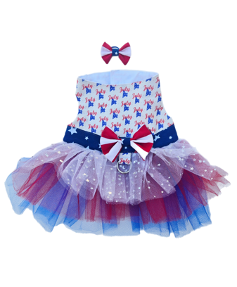 Dog 4th of July Tutu Dress and Bow