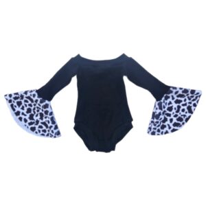 Black Cow Fringe Bummies, Bell Sleeve Leo, and Bow Outfit
