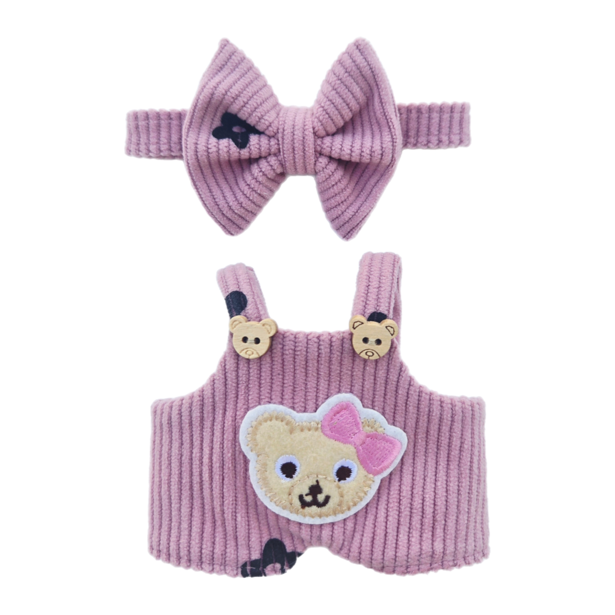 Labubu Corduroy Teddy Bear Overalls & Bow