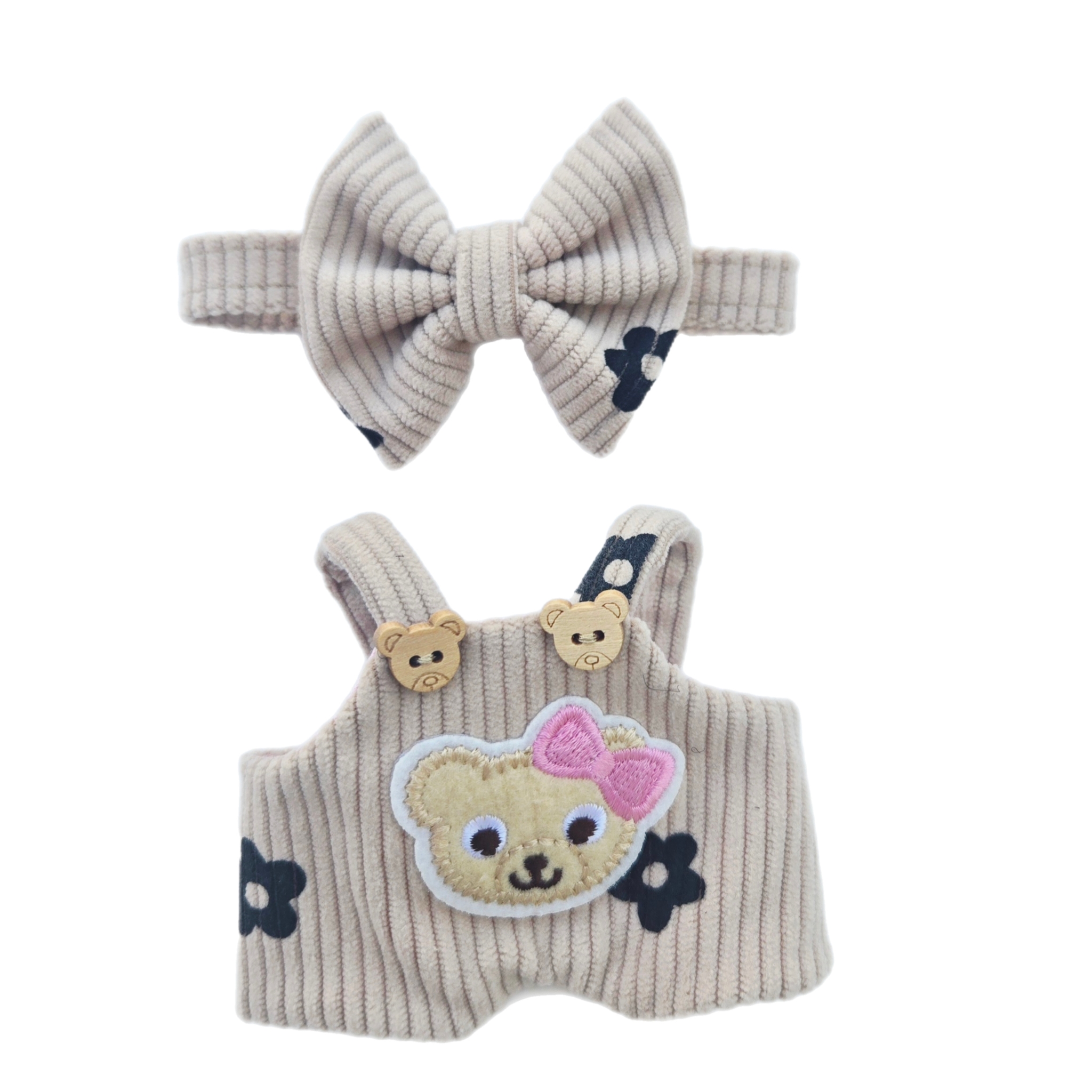 Labubu Corduroy Teddy Bear Overalls & Bow